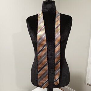JOHN SPARKS GOLD AUBERGINE BLUE STRIPED 100% POLYESTER MENS TIE